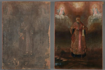 Областные реставраторы восстановили икону Николая Чудотворца XIX века.